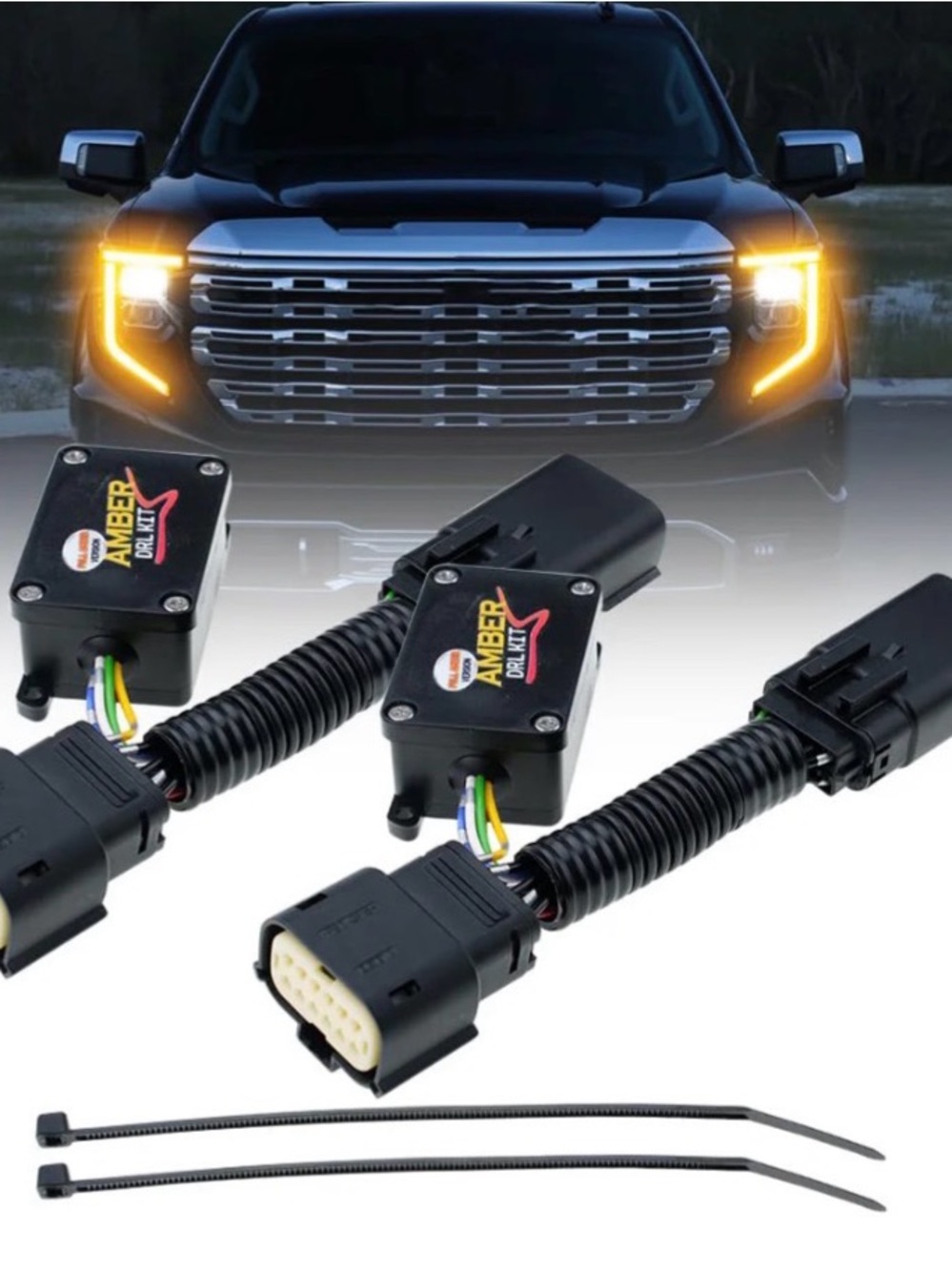 Full Time Amber DRL Kit Daytime Running Light Override Harness for 2023-2026 GMC